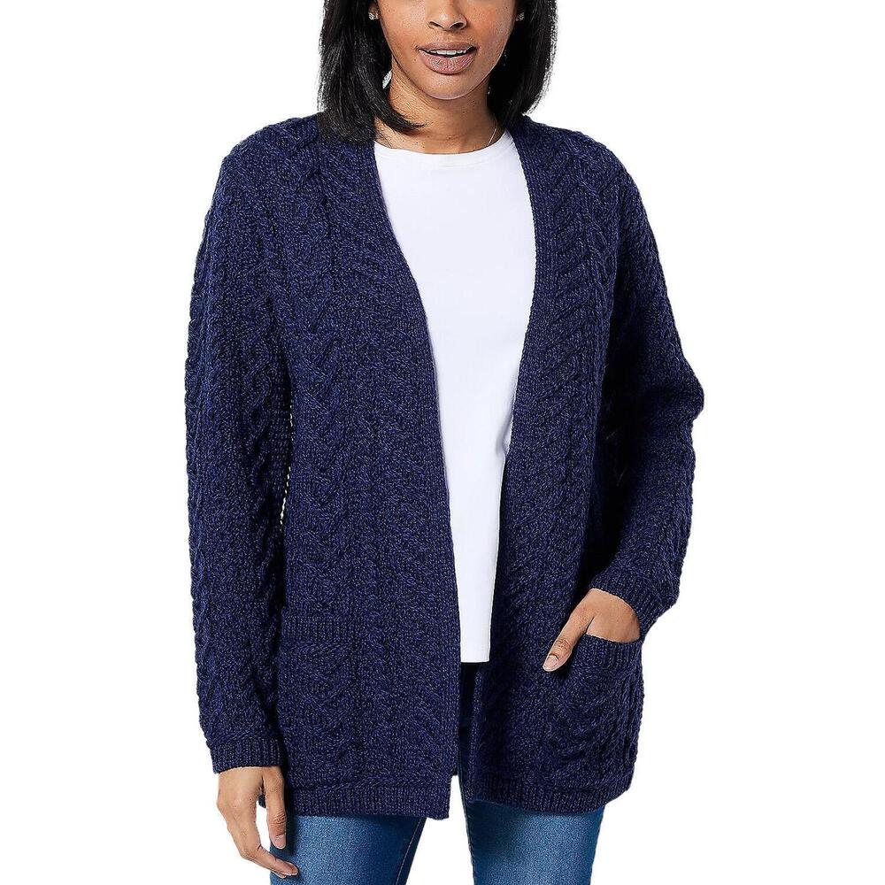 Aran Craft Merino Wool Open Front Cardigan Sweater Midnight - Regular